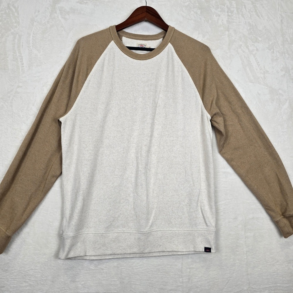 Faherty Brand Mens Large Raglan Sweatshirt Cream Tan Organic Cotton Blend L
